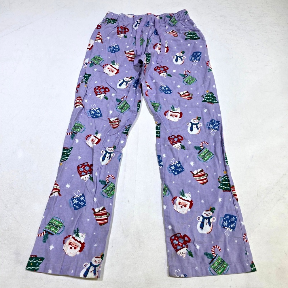 Old Navy Pajama Pants Women XS Purple Holiday Santa Snowman Cocoa Sleepwear